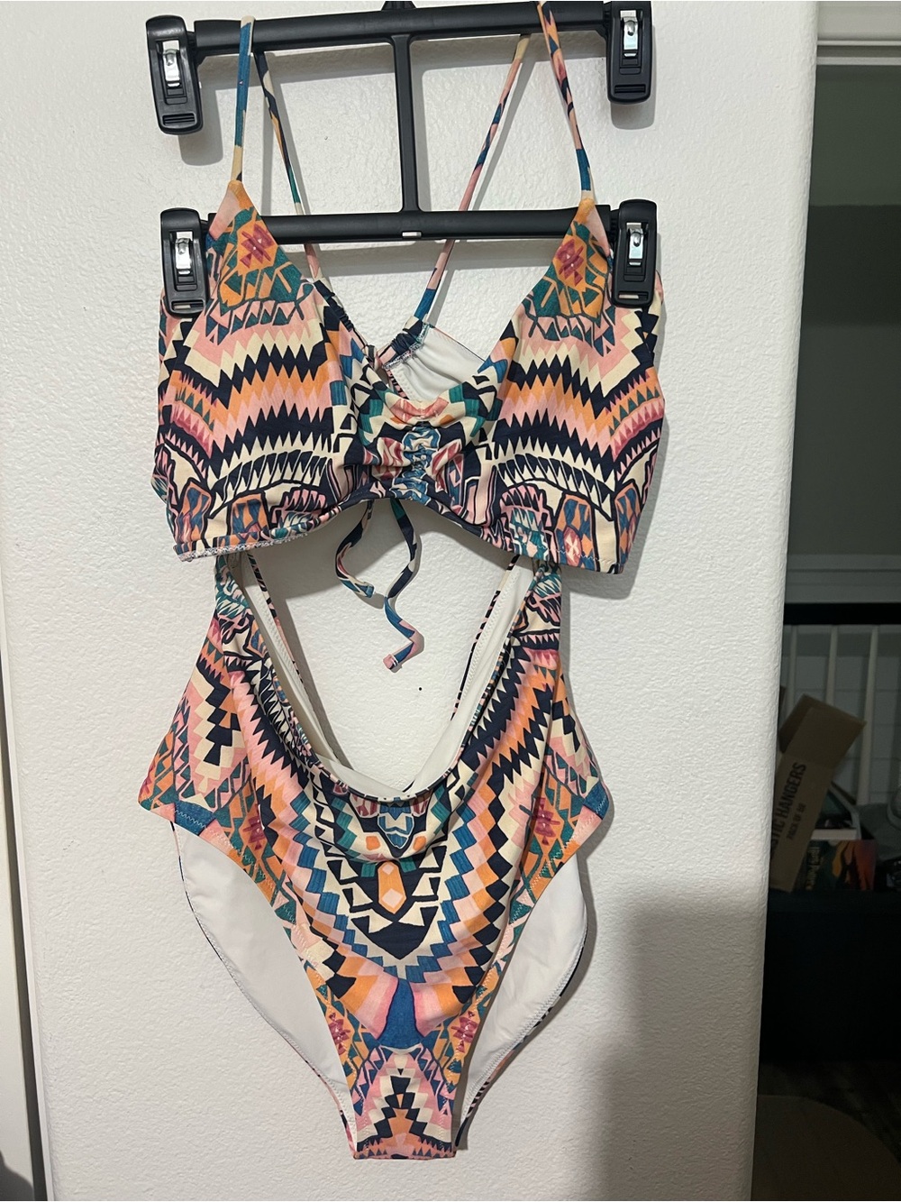Athleta Pink Blue and Peach Aztec Cutout One-Piece Swimsuit - Picture 6 of 12